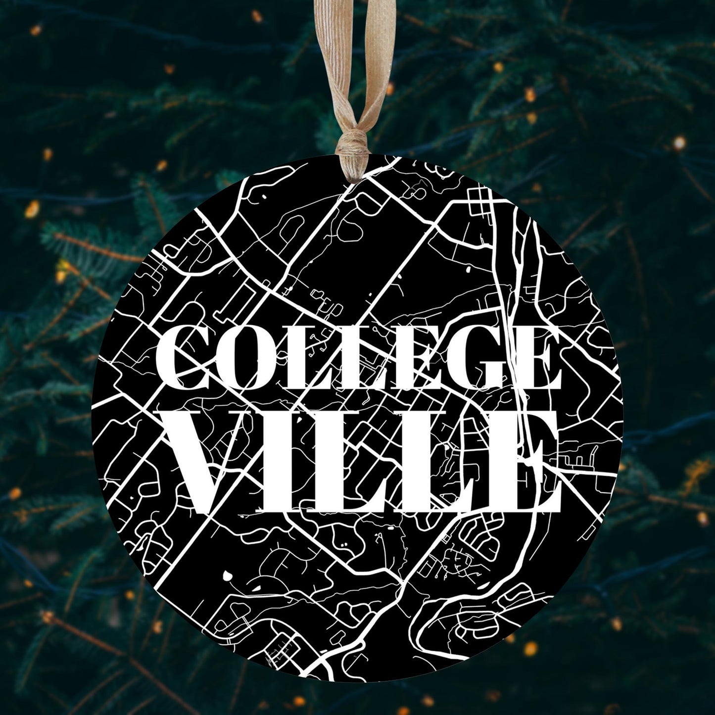 Minimalistic B&W Pennsylvania Collegeville Map | Wood Ornament | Eaches | Min 1