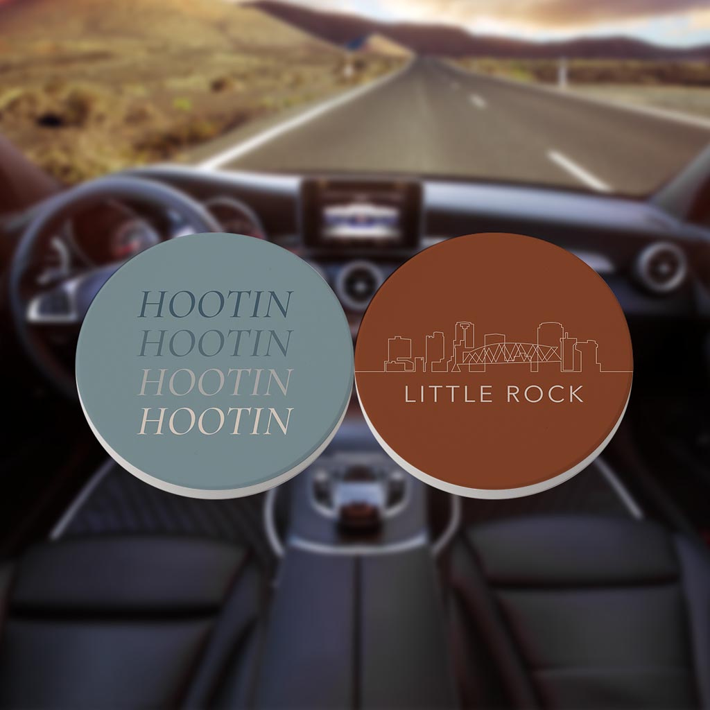Modern Minimalist Arkansas Hootin Little Rock| Absorbent Car Coasters | Set of 2 | Min 4