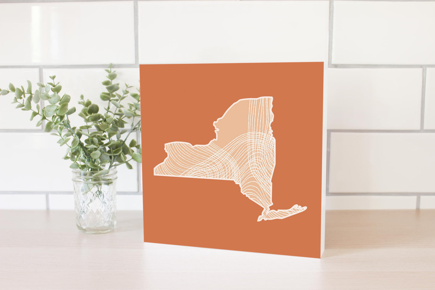 Modern Minimalist New York State Fluid Lines Dark | Wood Block | Eaches | Min 2