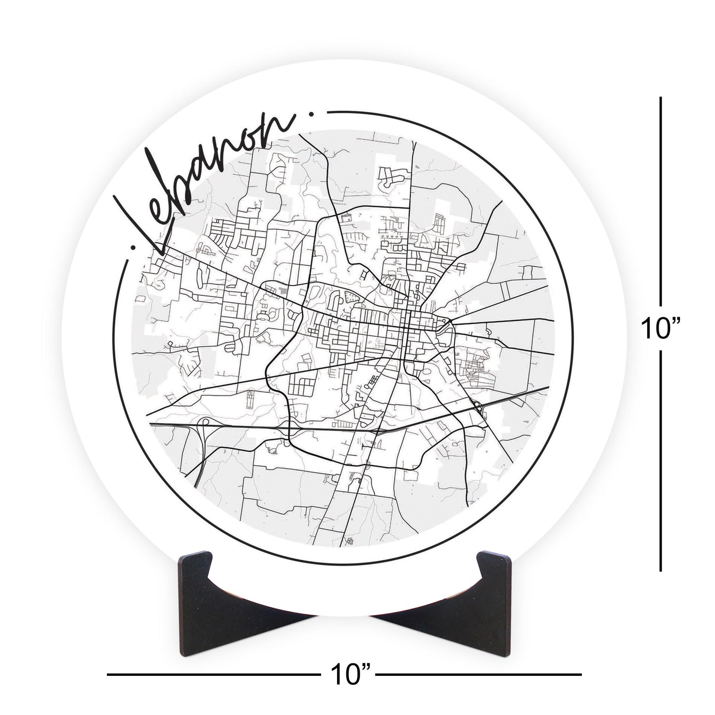 Minimalist B&W Tennessee Lebanon Circle Map | Wood Sign | Eaches | Min 1