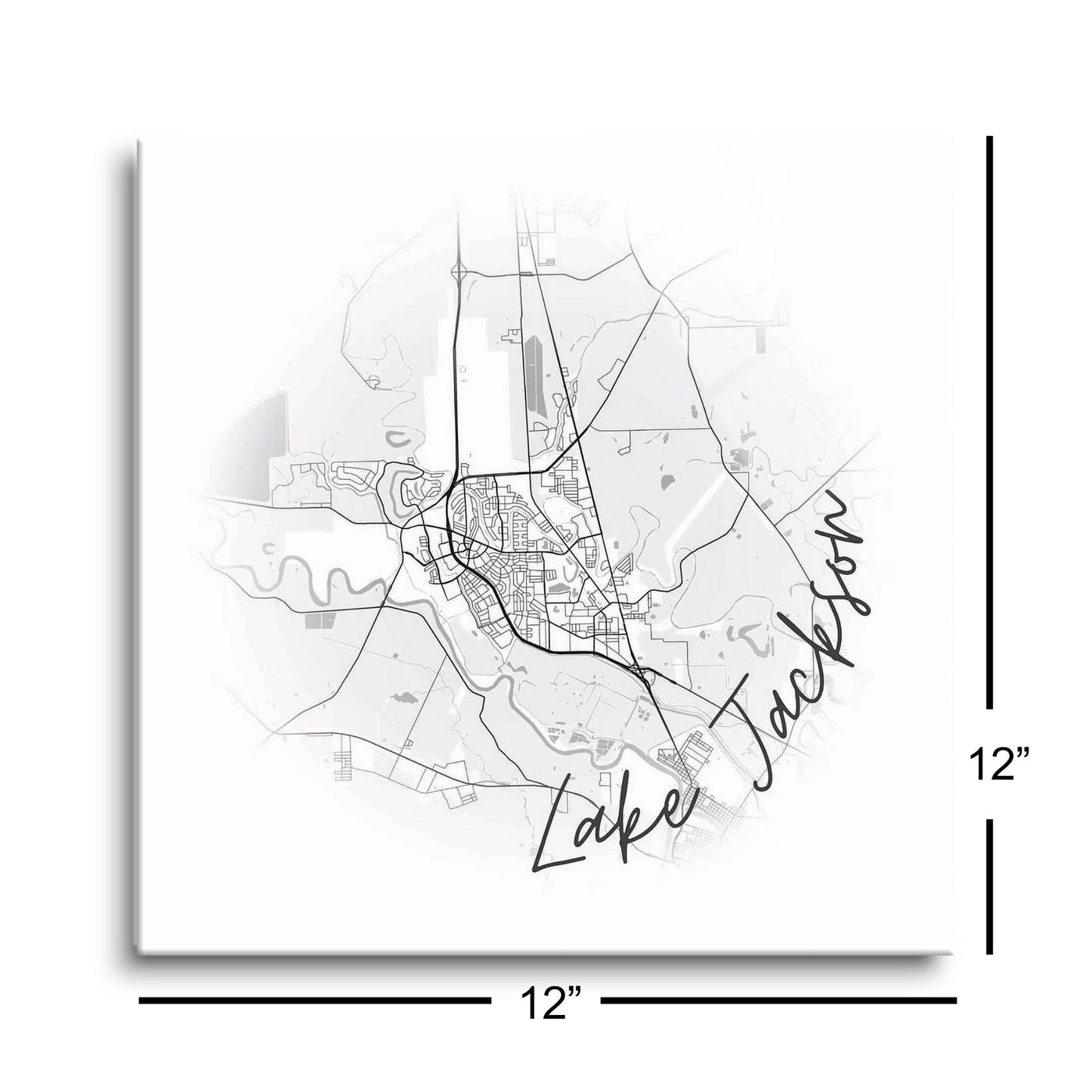 Minimalistic B&W Texas Lake Jackson Circle Map | Hi-Def Glass Art | Eaches | Min 1