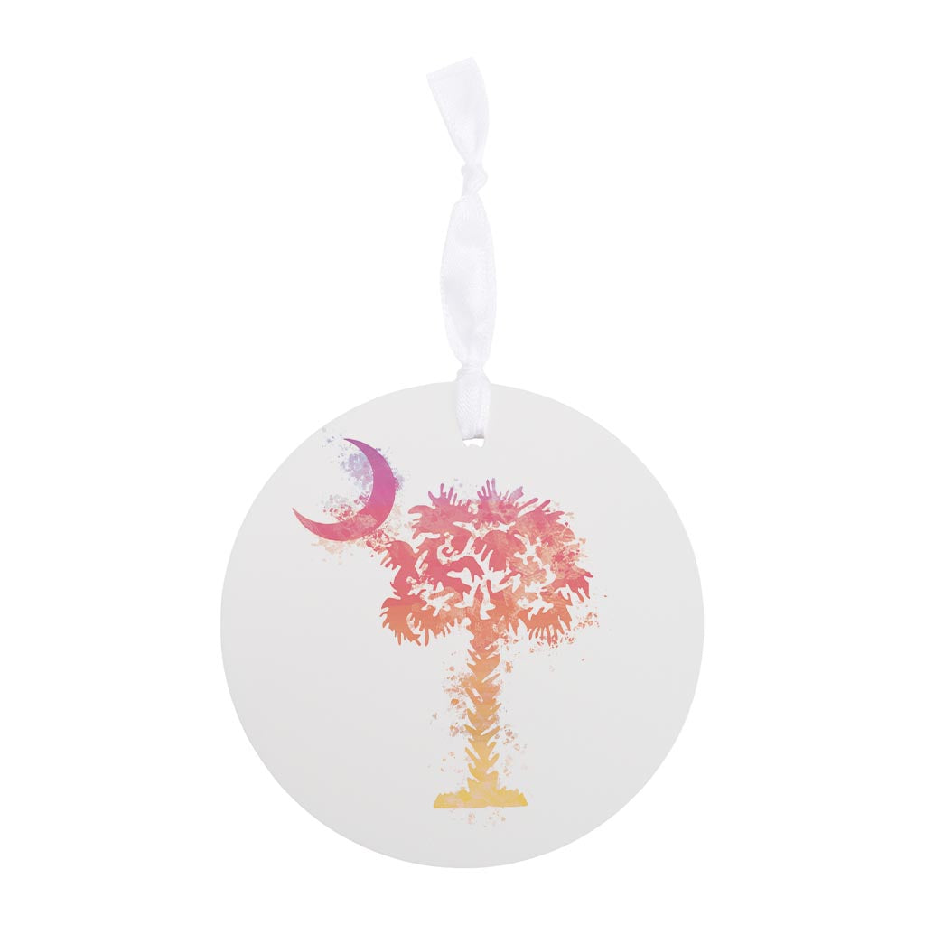 South Carolina Pink Water Color Palm Trees On White | Wood Ornament | Eaches | Min 6
