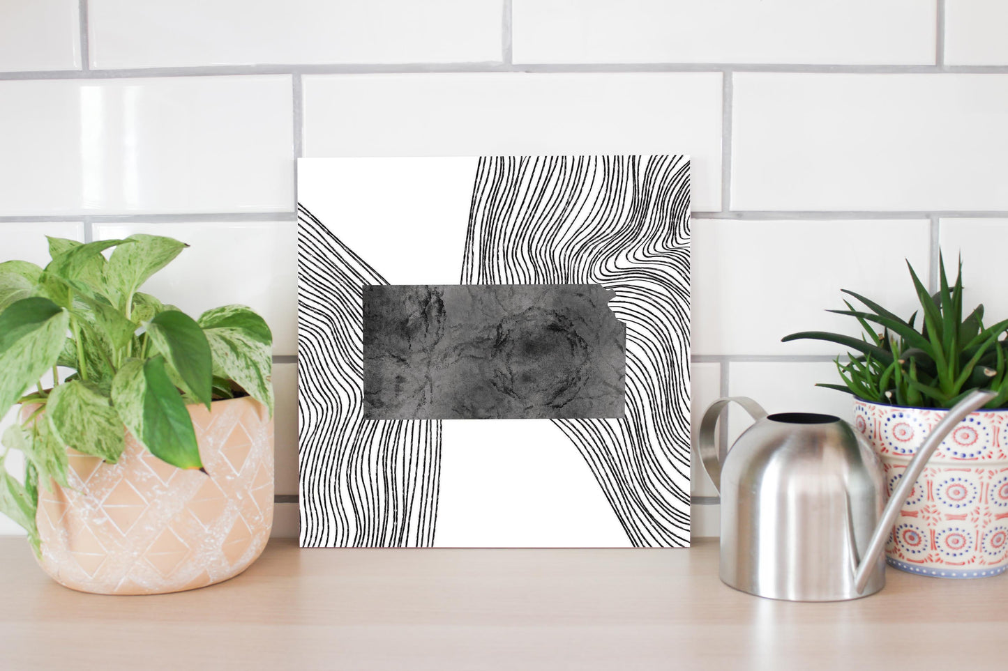 Minimalist B&W Kansas State With Fluid Lines | Wood Sign | Eaches | Min 2