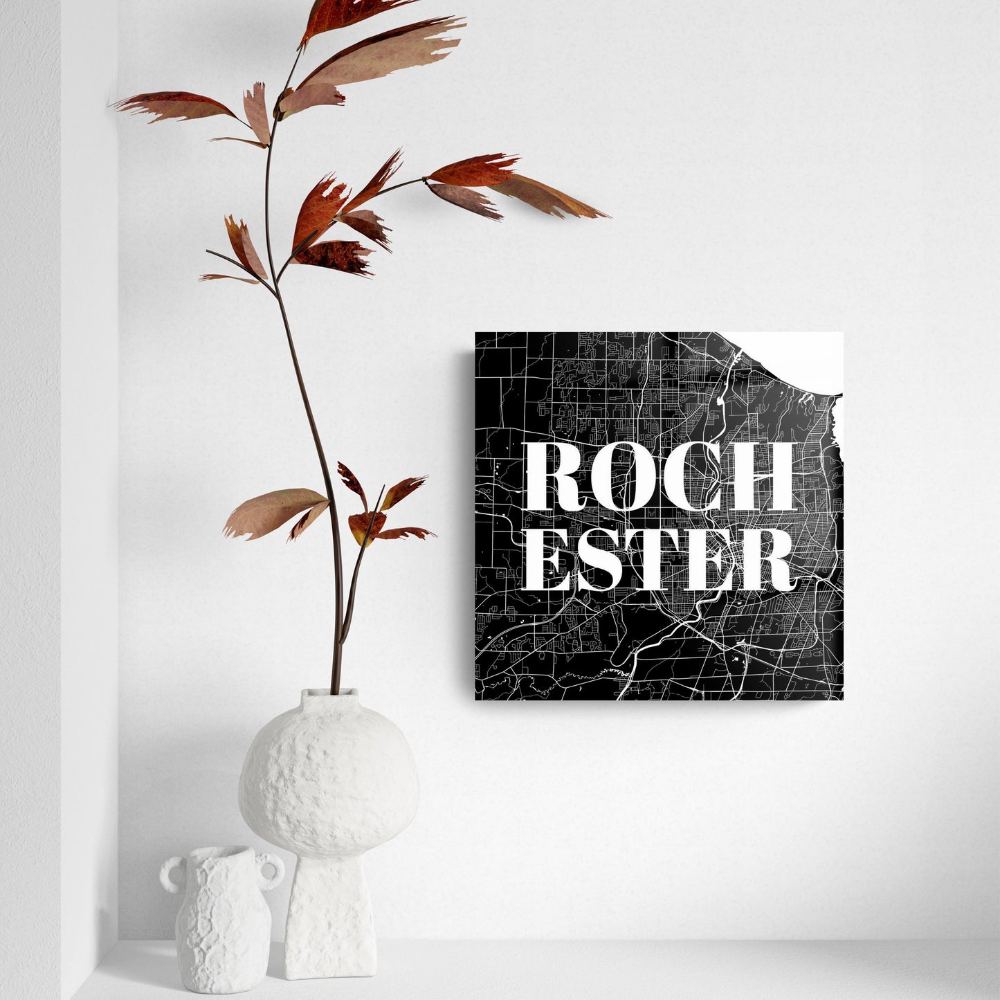 Minimalistic B&W New York Rochester Map | Hi-Def Glass Art | Eaches | Min 2