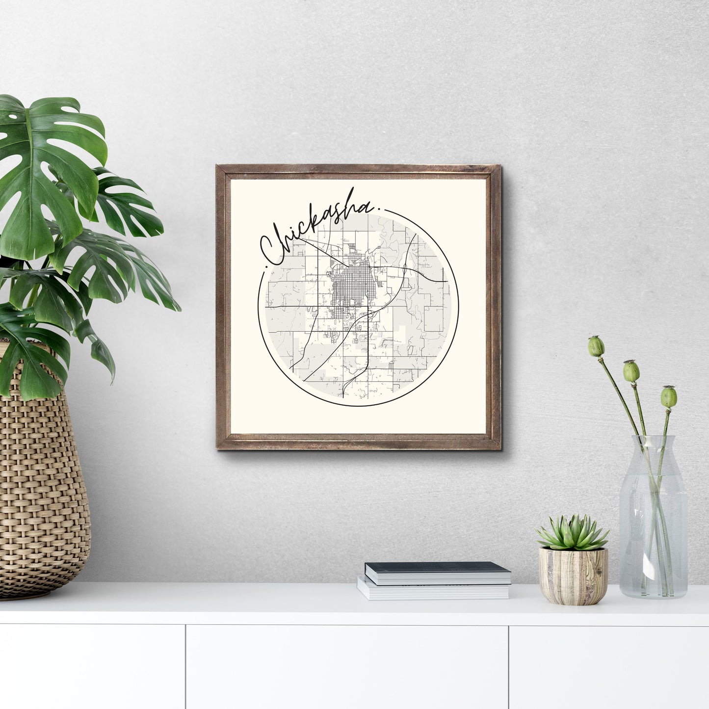 Modern Minimalist Oklahoma Chickasha Map | Wood Sign | Eaches | Min 1