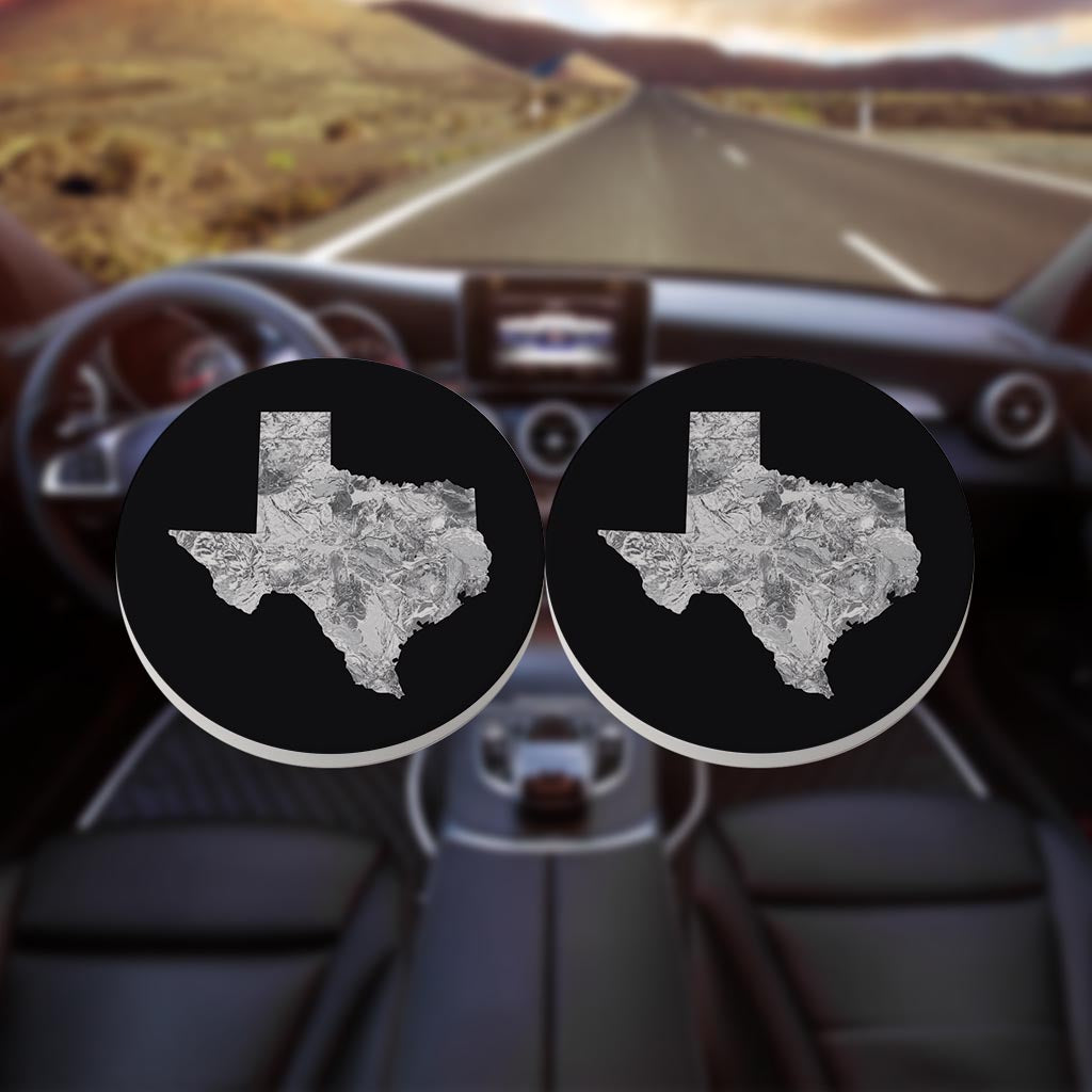Minimalistic B&W Texas Metal State Shape | Absorbent Car Coasters | Set of 2 | Min 4