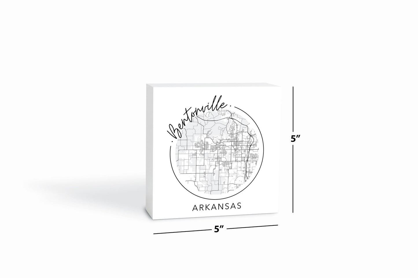 Minimalist B&W Arkansas Bentonville Circle Map State | Wood Block | Eaches | Min 4