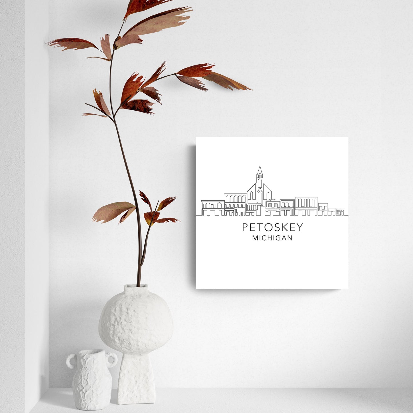 Minimalistic B&W Michigan Petoskey Skyline | Hi-Def Glass Art | Eaches | Min 2