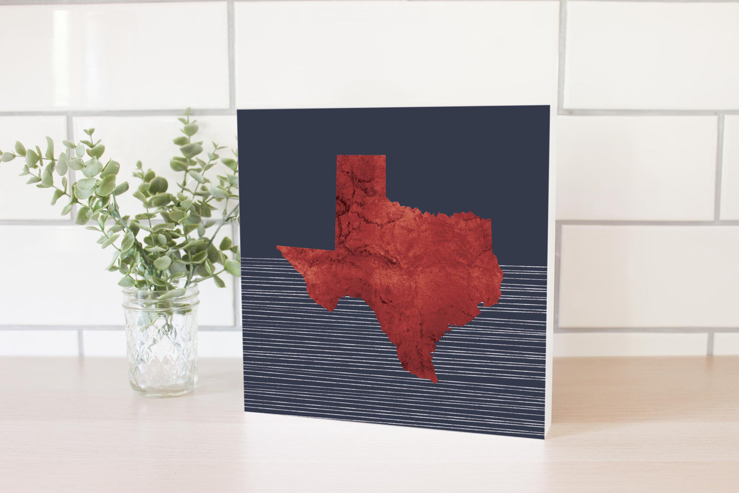 Modern Minimalist Texas Straight Line State Shape | Wood Block | Eaches | Min 2