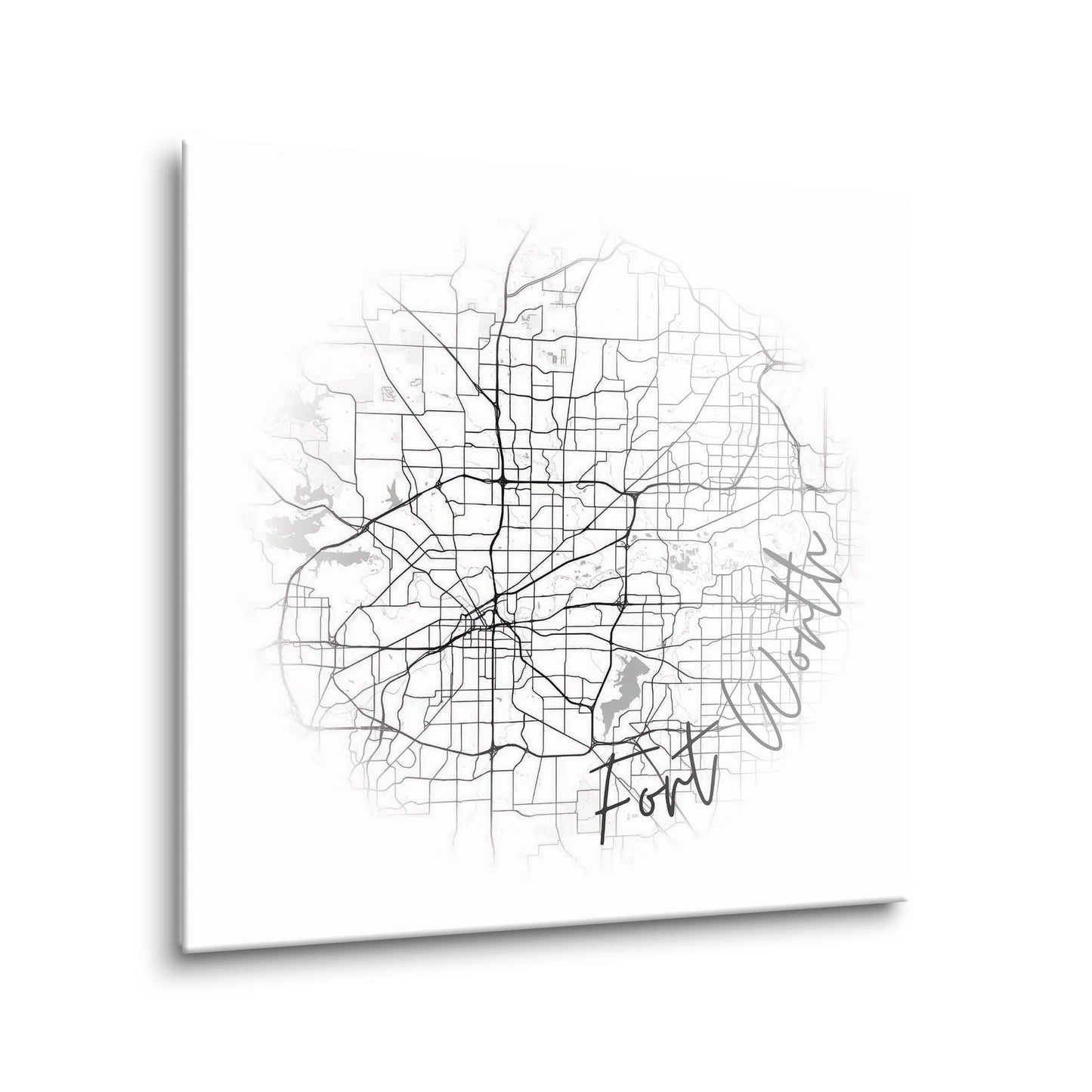 Minimalistic B&W Texas Fort Worth Circle Map | Hi-Def Glass Art | Eaches | Min 1