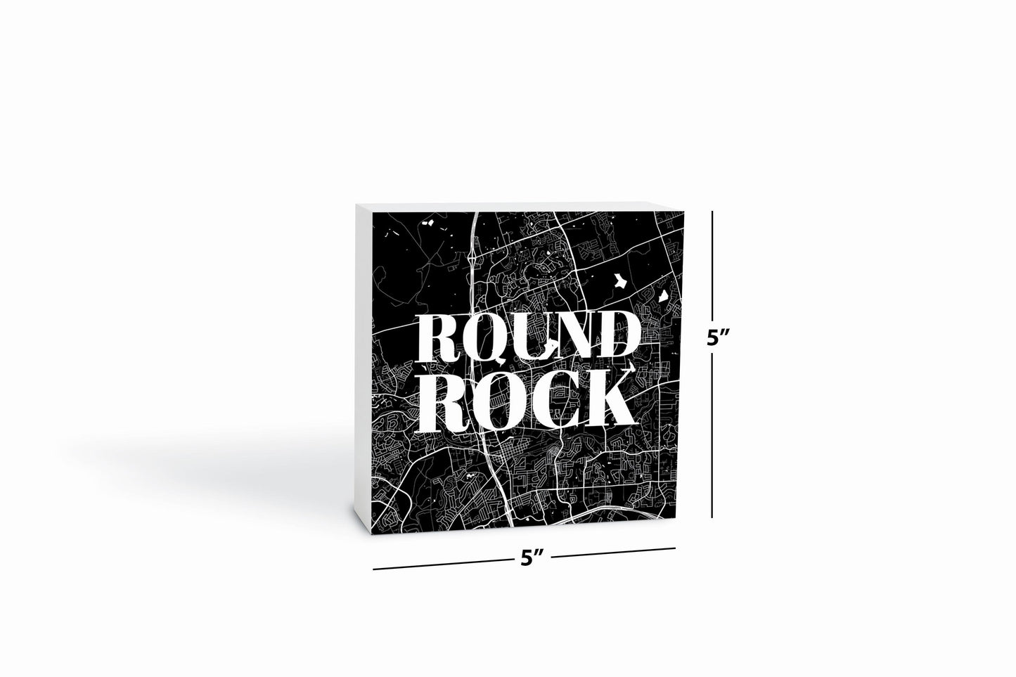 Minimalistic B&W Texas Round Rock Map| Wood Block | Eaches | Min 4