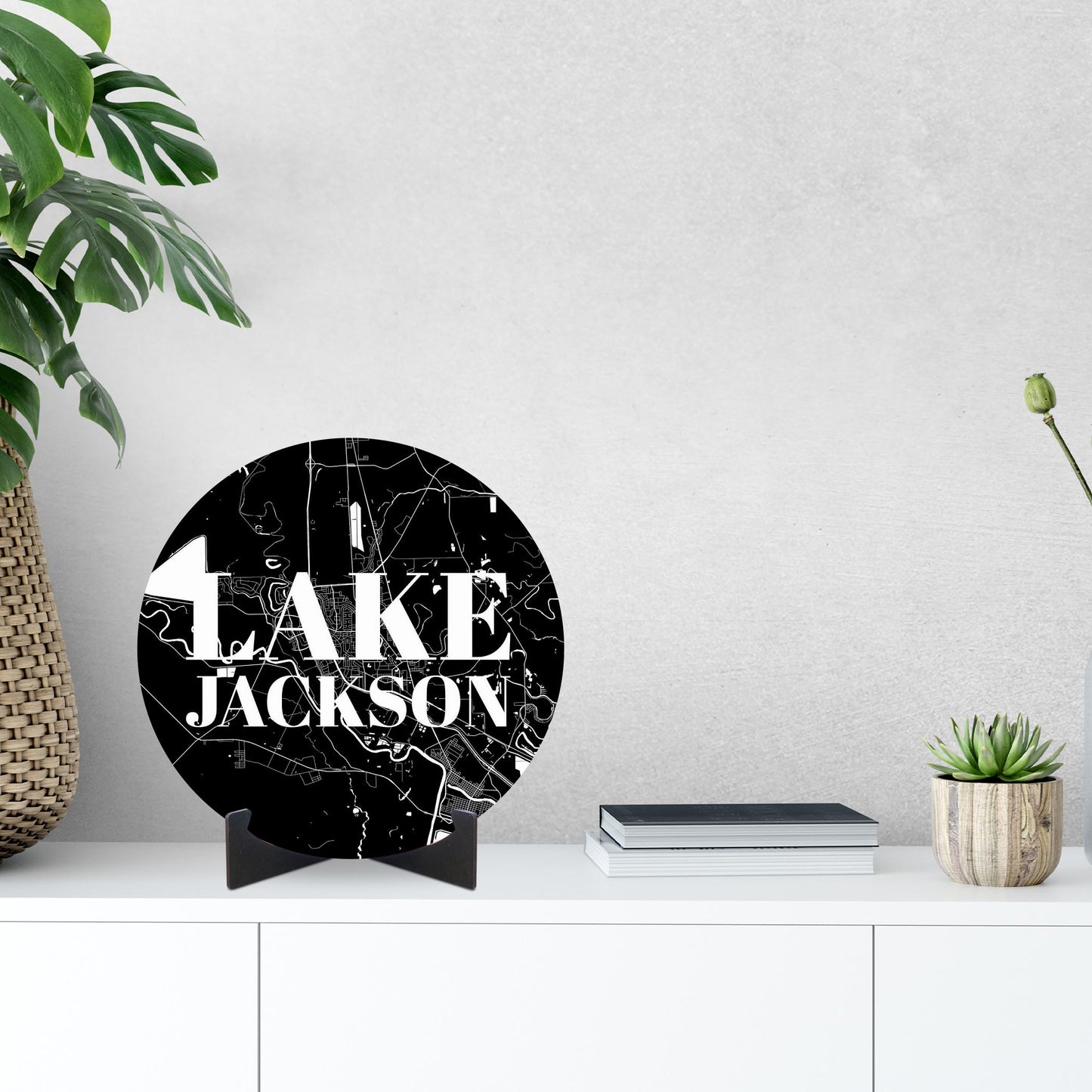 Minimalistic B&W Texas Lake Jackson Map | Wood Sign | Eaches | Min 1
