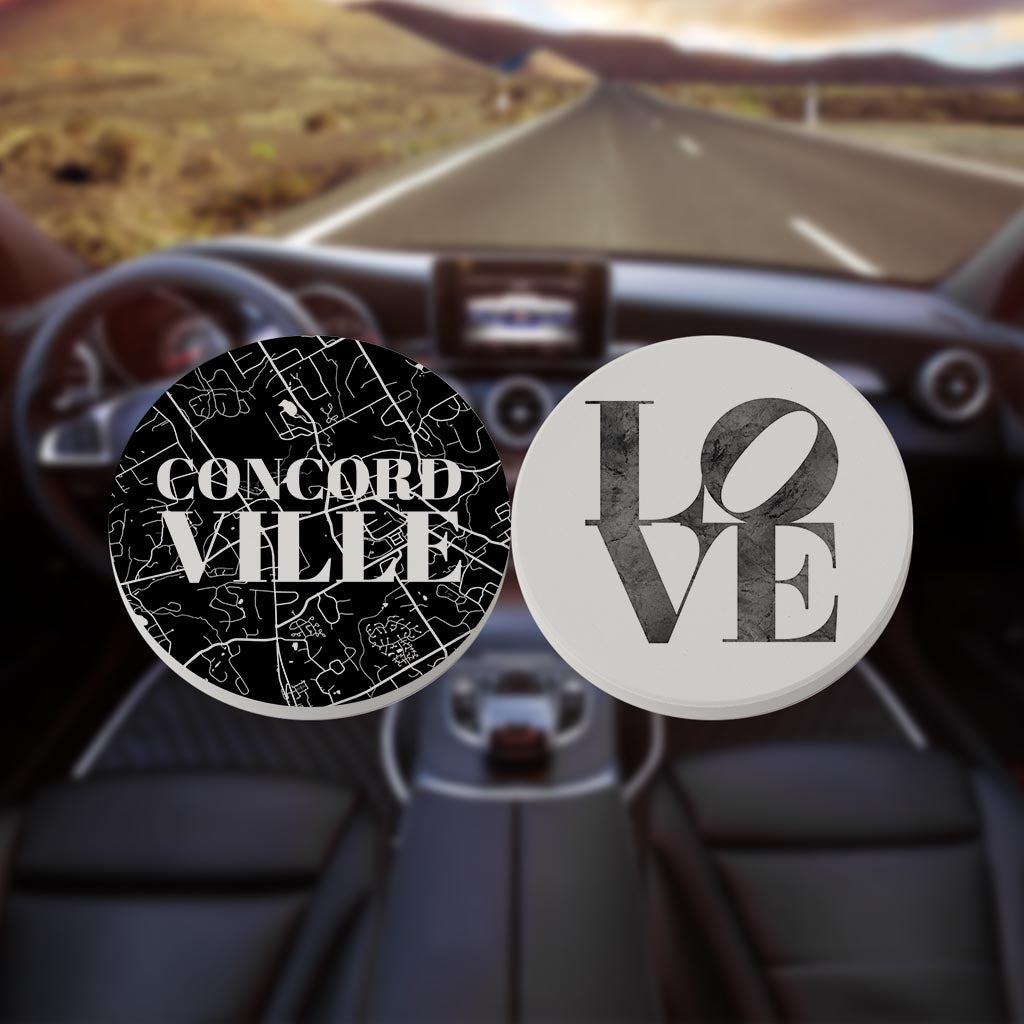 Minimalistic B&W Pennsylvania Concord Map Love| Absorbent Car Coasters | Set of 2 | Min 4