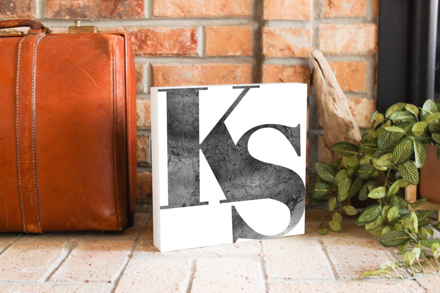 Minimalist B&W Kansas White Initials | Wood Block | Eaches | Min 2