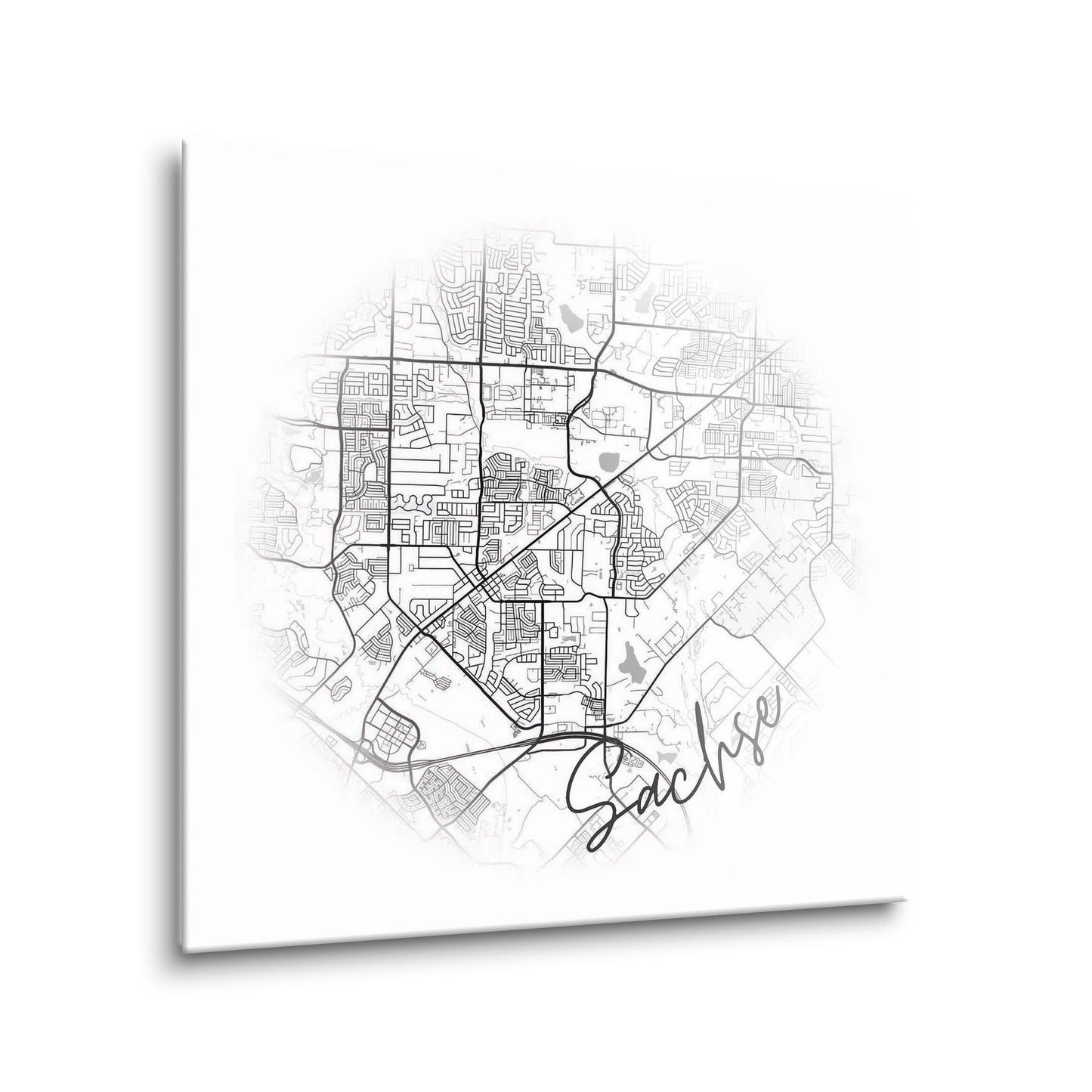 Minimalistic B&W Texas Sachse Circle Map | Hi-Def Glass Art | Eaches | Min 1