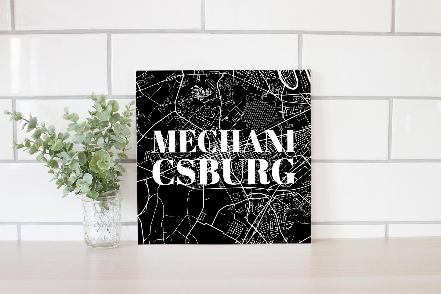 Minimalistic B&W Pennsylvania Mechanicsburg Map | Wood Sign | Eaches | Min 2
