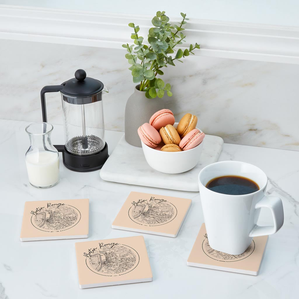 Louisiana Colorful Baton Rouge Circle Map | Absorbent Coasters | Set of 4 | Min 2