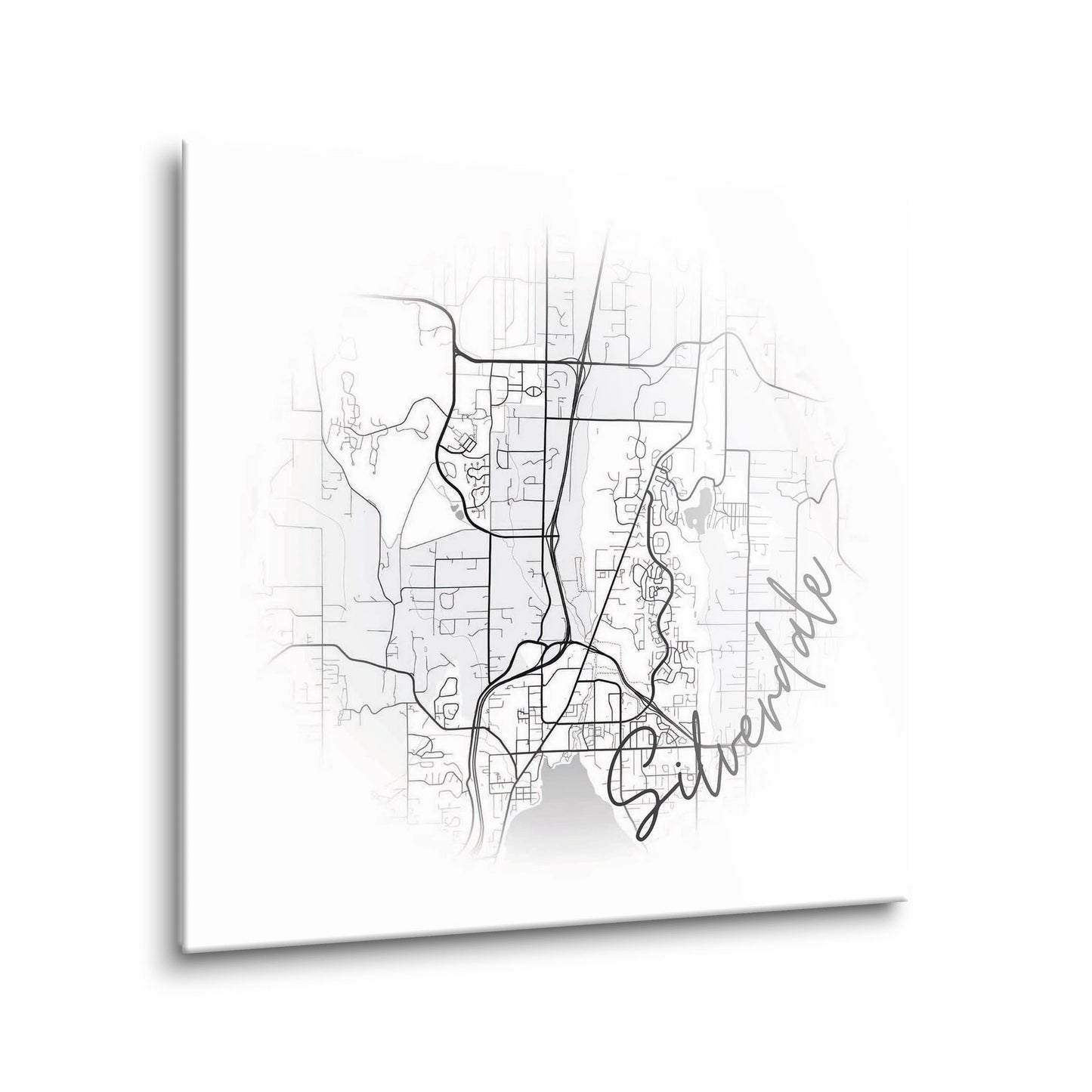 Minimalistic B&W Washington Silverdale Circle Map | Hi-Def Glass Art | Eaches | Min 1