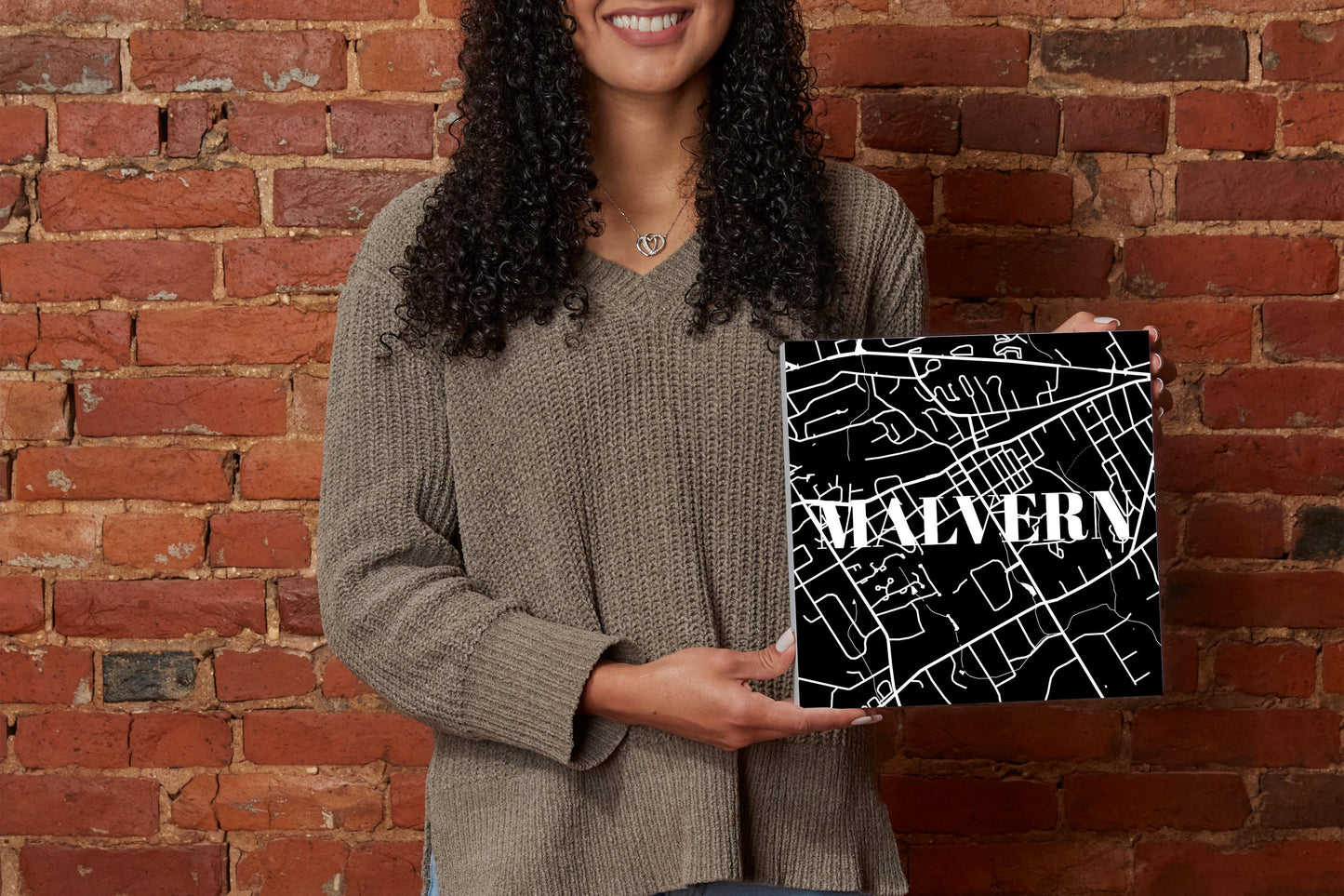 Minimalistic B&W Pennsylvania Malvern Map | Wood Block | Eaches | Min 2