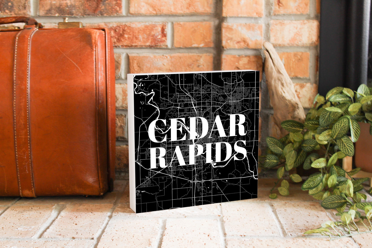 Minimalistic B&W Iowa Cedar Rapids Map | Wood Block | Eaches | Min 2
