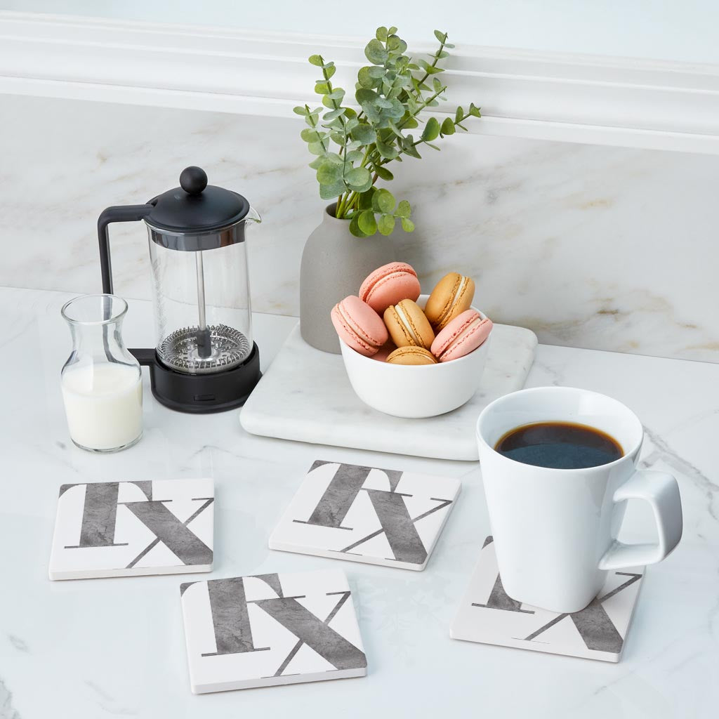 Modern White Texas Initials | Absorbent Coasters | Set of 4 | Min 2