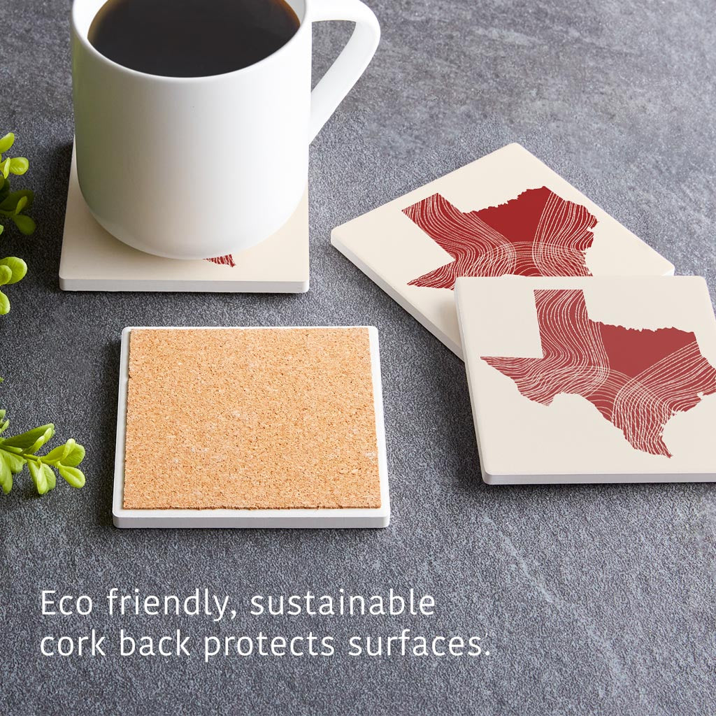 Modern Minimalist Texas Fluid Line State Shape | Absorbent Coasters | Set of 4 | Min 2