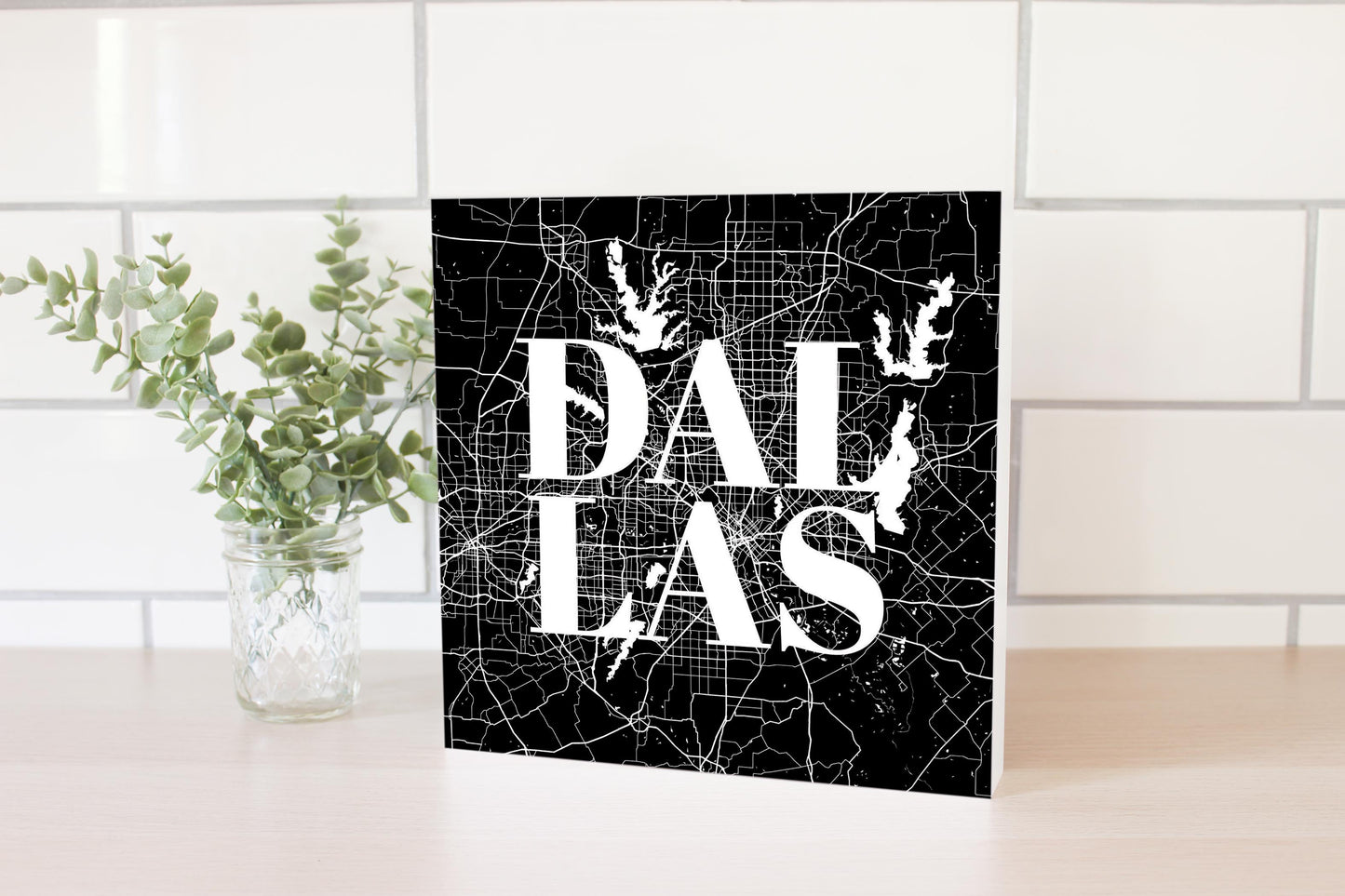 Modern Black Dallas Map | Wood Block | Eaches | Min 2