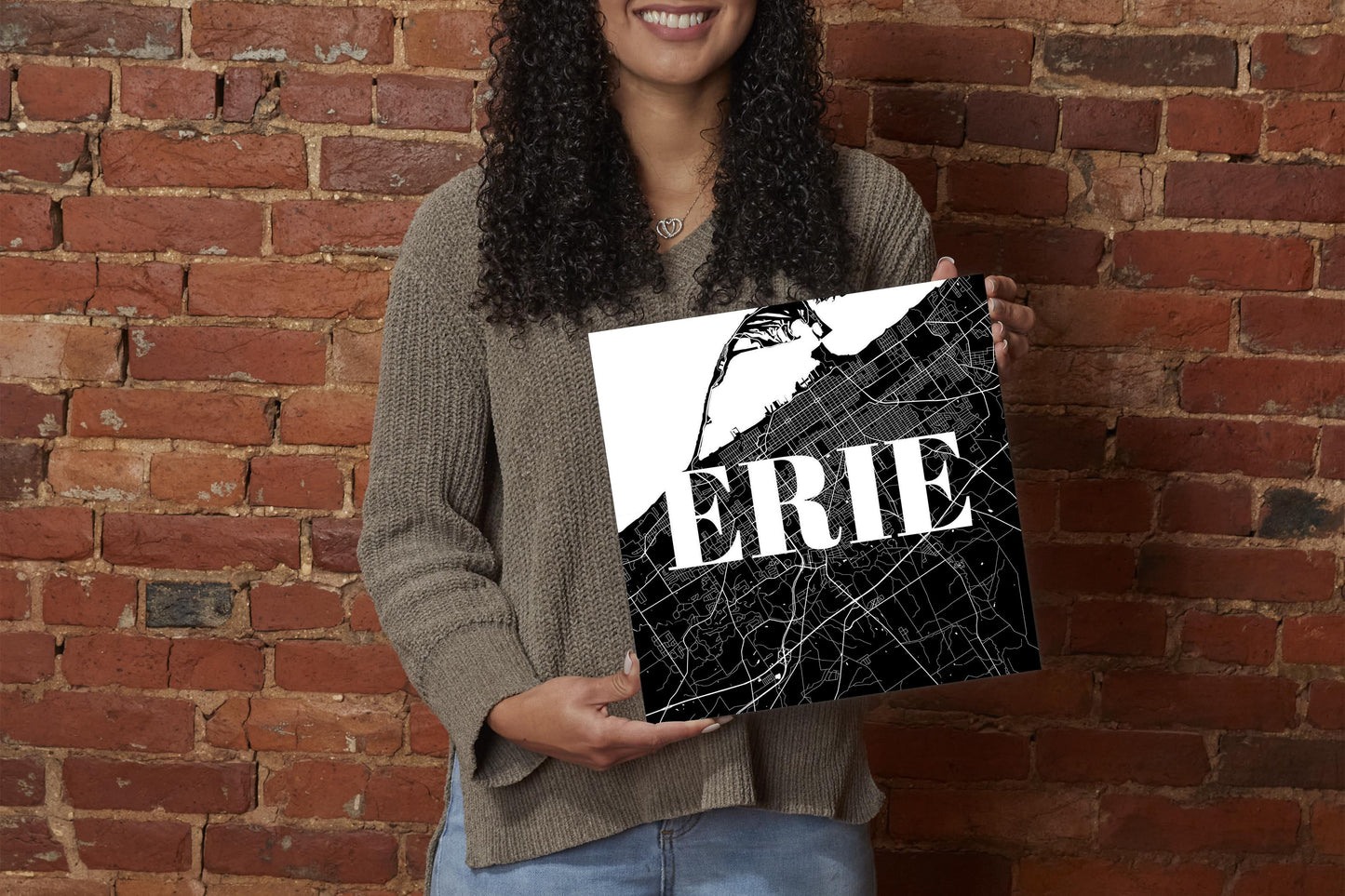 Minimalistic B&W Pennsylvania Erie Map | Wood Sign | Eaches | Min 2