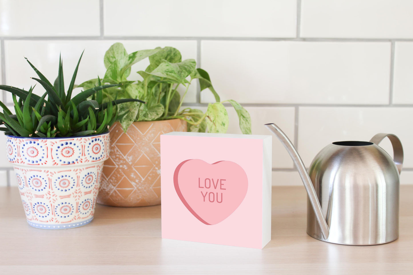 Message Hearts Love You | Wood Block | Eaches | Min 4