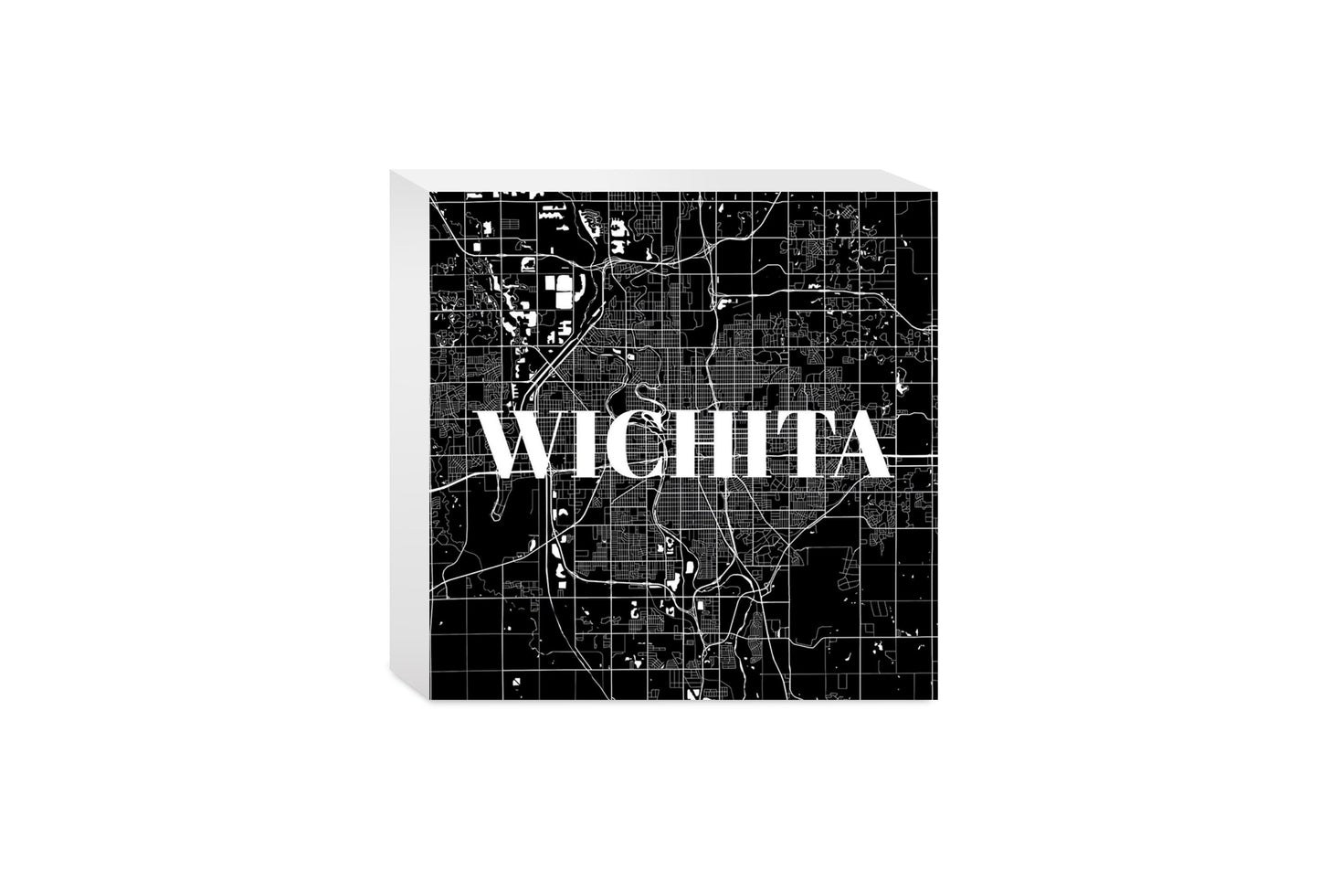 Minimalist B&W Kansas Wichita Map | Wood Block | Eaches | Min 4