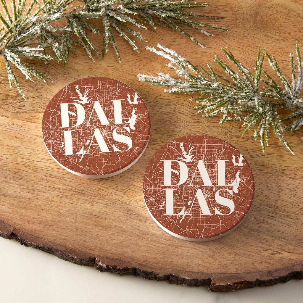 Modern Minimalist Dallas Texas Map | Absorbent Car Coasters | Set of 2 | Min 4
