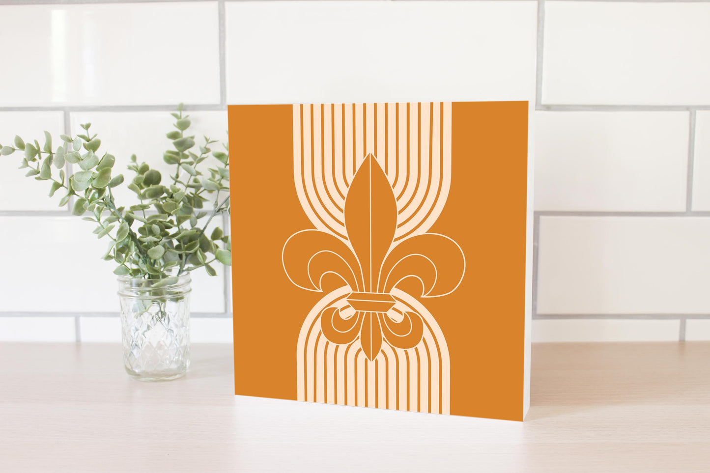 Modern Minimalist Louisiana Orange Fleu De Lis | Wood Block | Eaches | Min 2