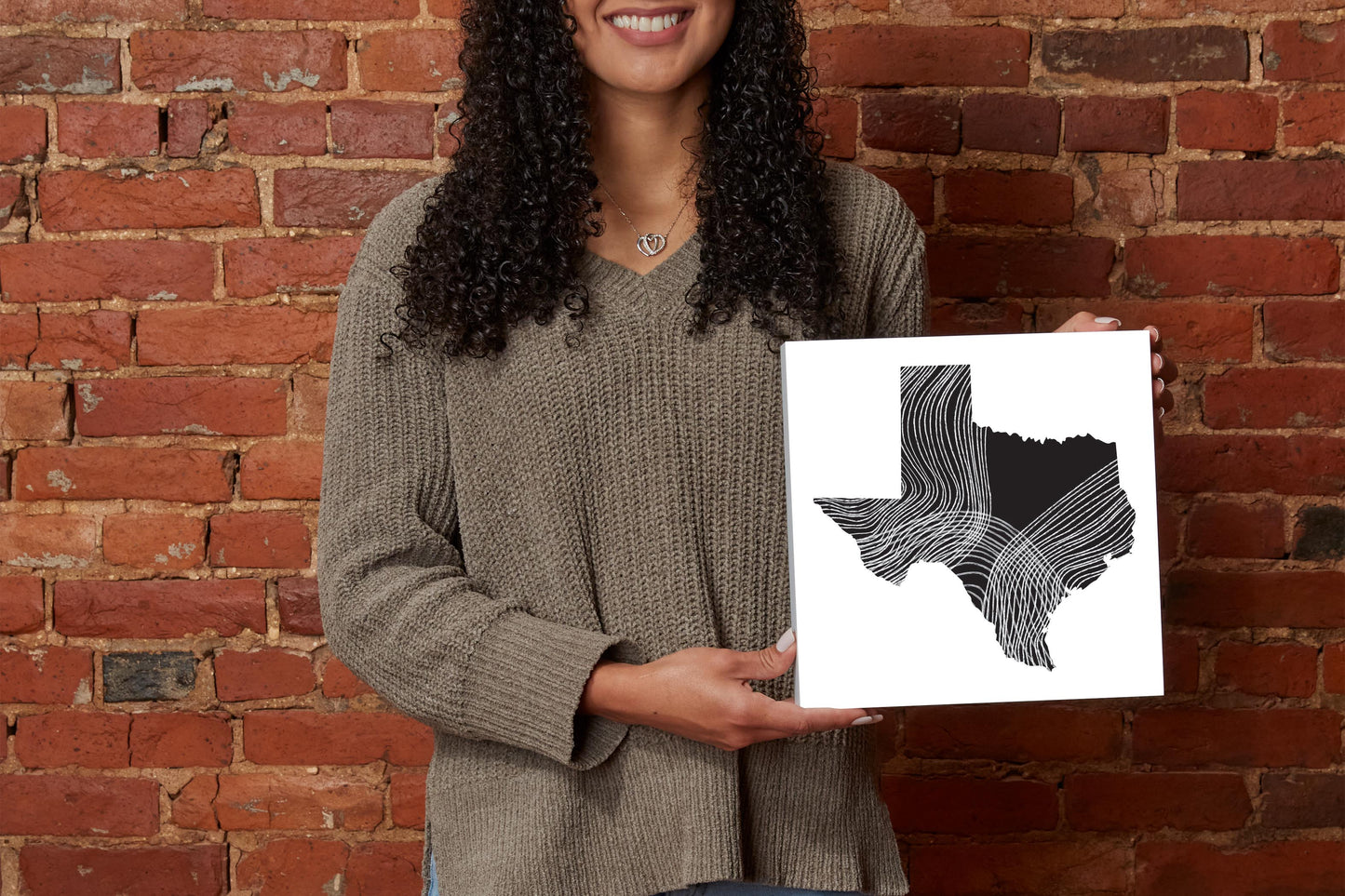 Modern Texas State Shape With Fluid Lines | Wood Block | Eaches | Min 2