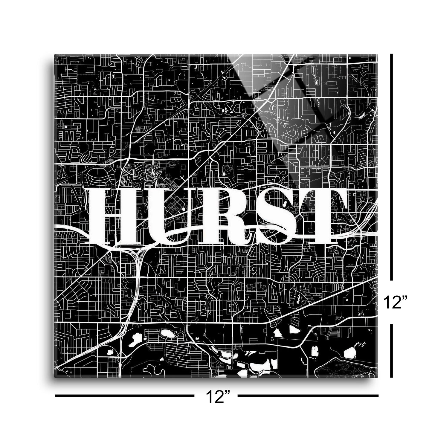 Minimalistic B&W Texas Hurst Map | Hi-Def Glass Art | Eaches | Min 1