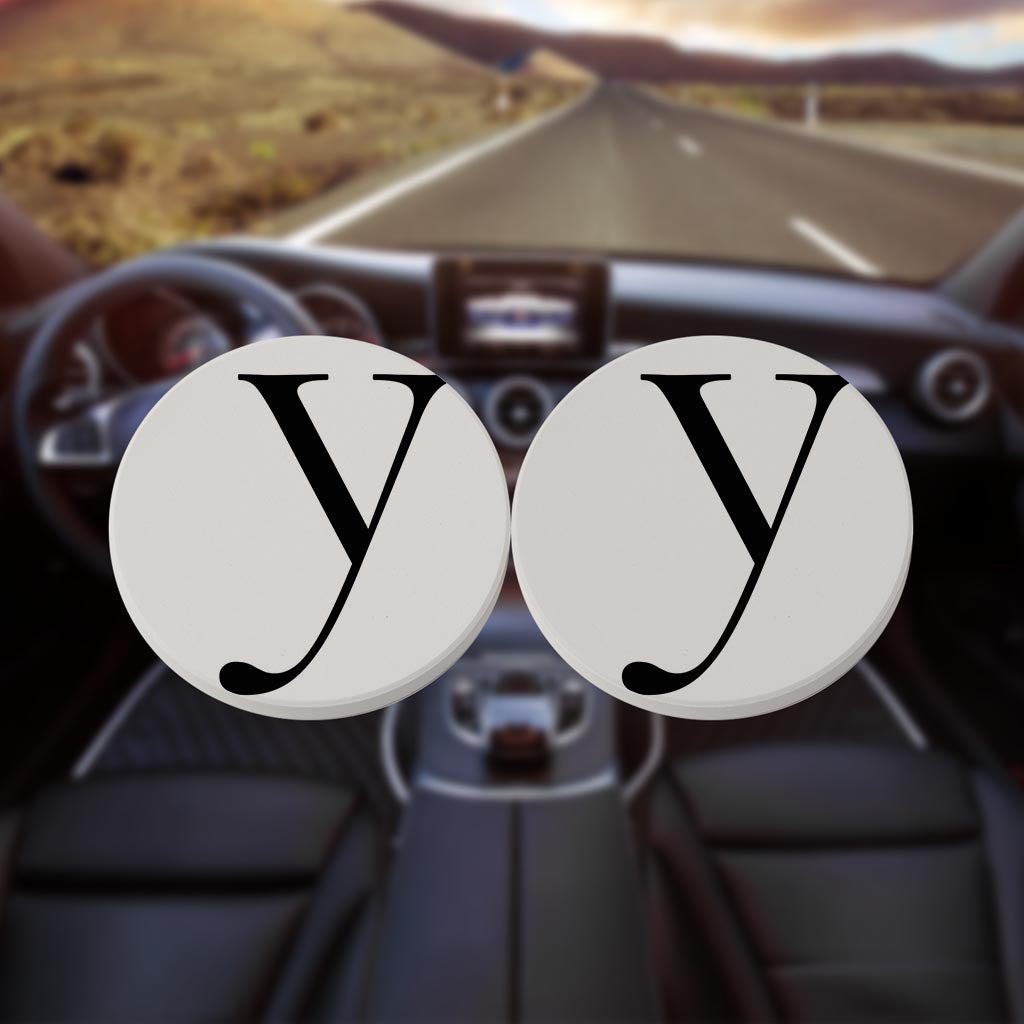 Minimalist Monogram Y Circle | Absorbent Car Coasters | Set of 2 | Min 4