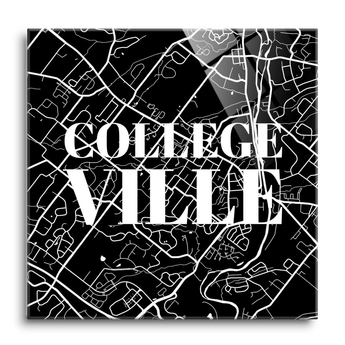 Minimalistic B&W Pennsylvania Collegeville Map | Hi-Def Glass Art | Eaches | Min 1