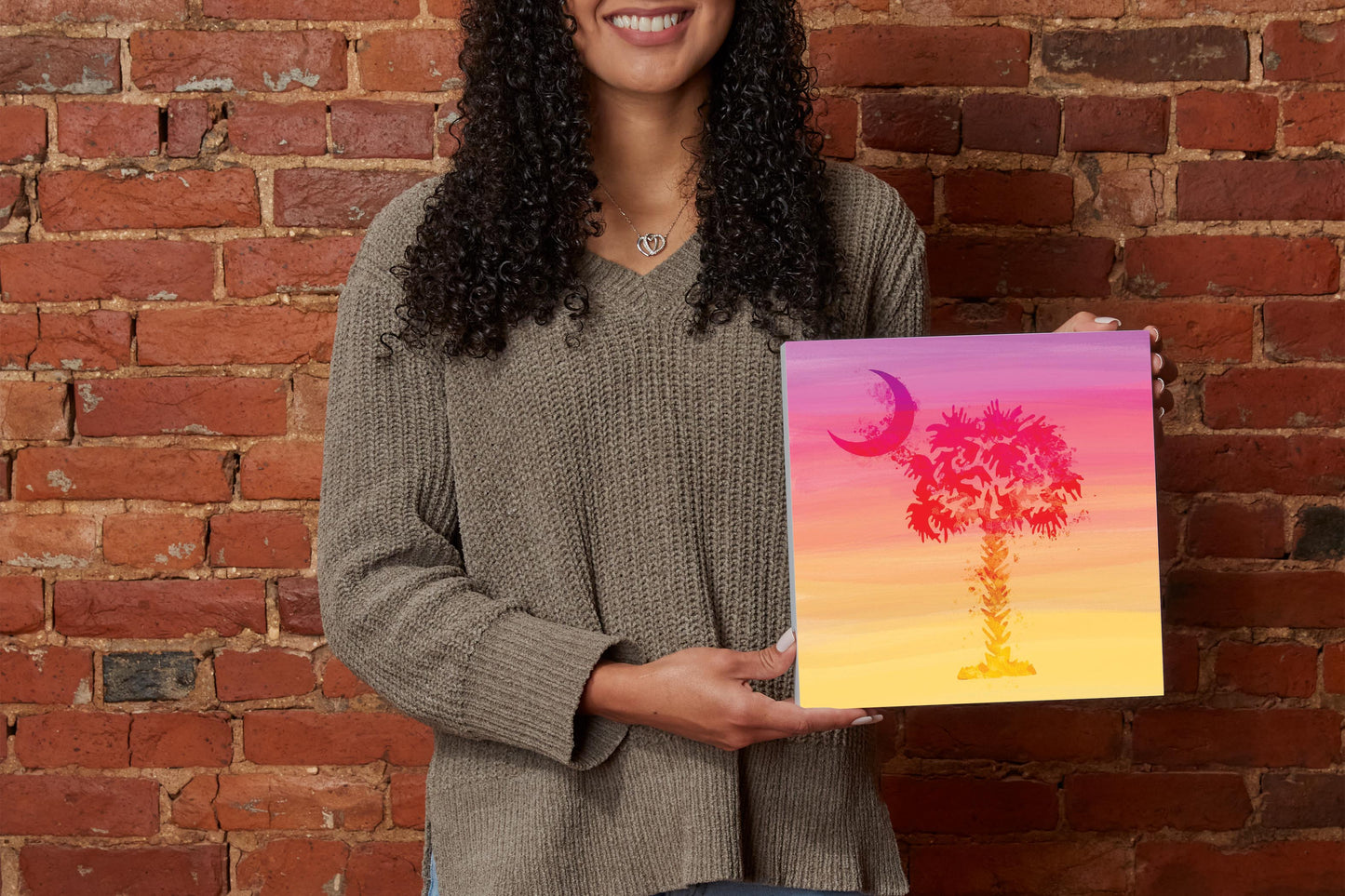 South Carolina Pink Water Color Palm Trees | Wood Block | Eaches | Min 2