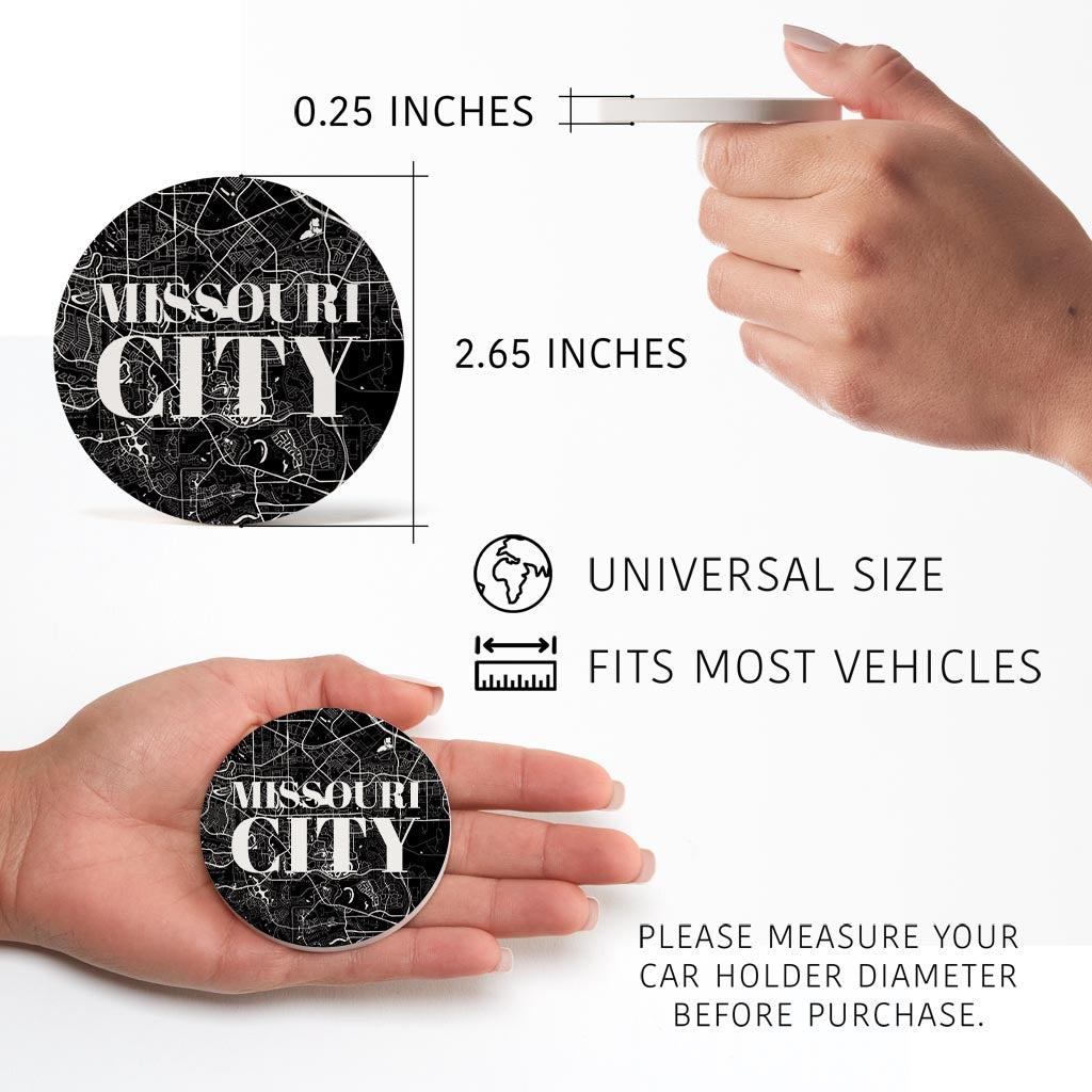 Minimalistic B&W Texas Missouri City Map | Absorbent Car Coasters | Set of 2 | Min 4