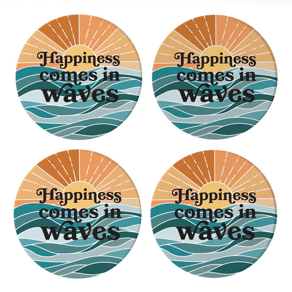 Happiness Comes In Waves| Absorbent Coasters | Set of 4 | Min 2