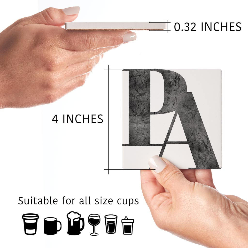 Minimalistic B&W Pennsylvania White Initials | Absorbent Coasters | Set of 4 | Min 2