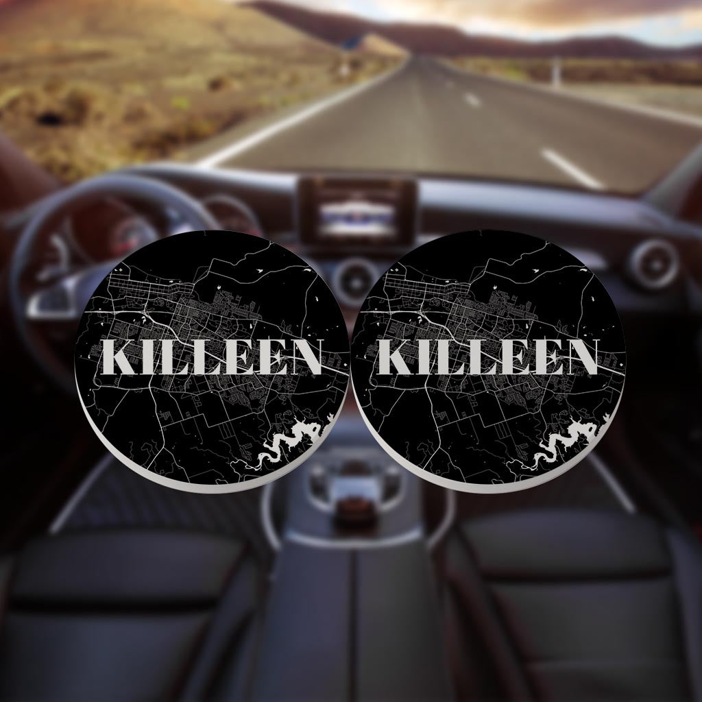 Minimalistic B&W Texas Killeen Map | Absorbent Car Coasters | Set of 2 | Min 4