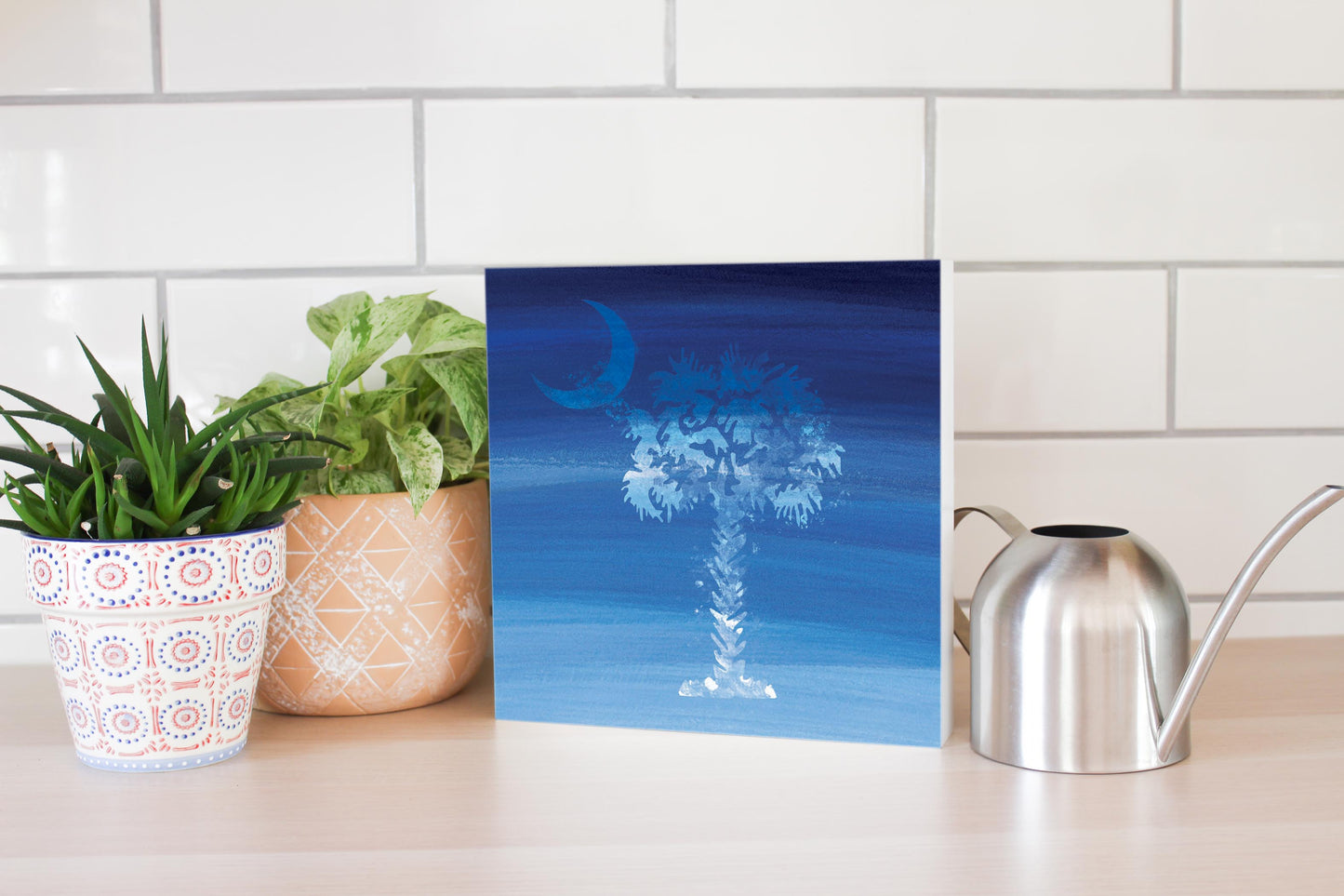 South Carolina Blue Water Color Palm Trees | Wood Block | Eaches | Min 2