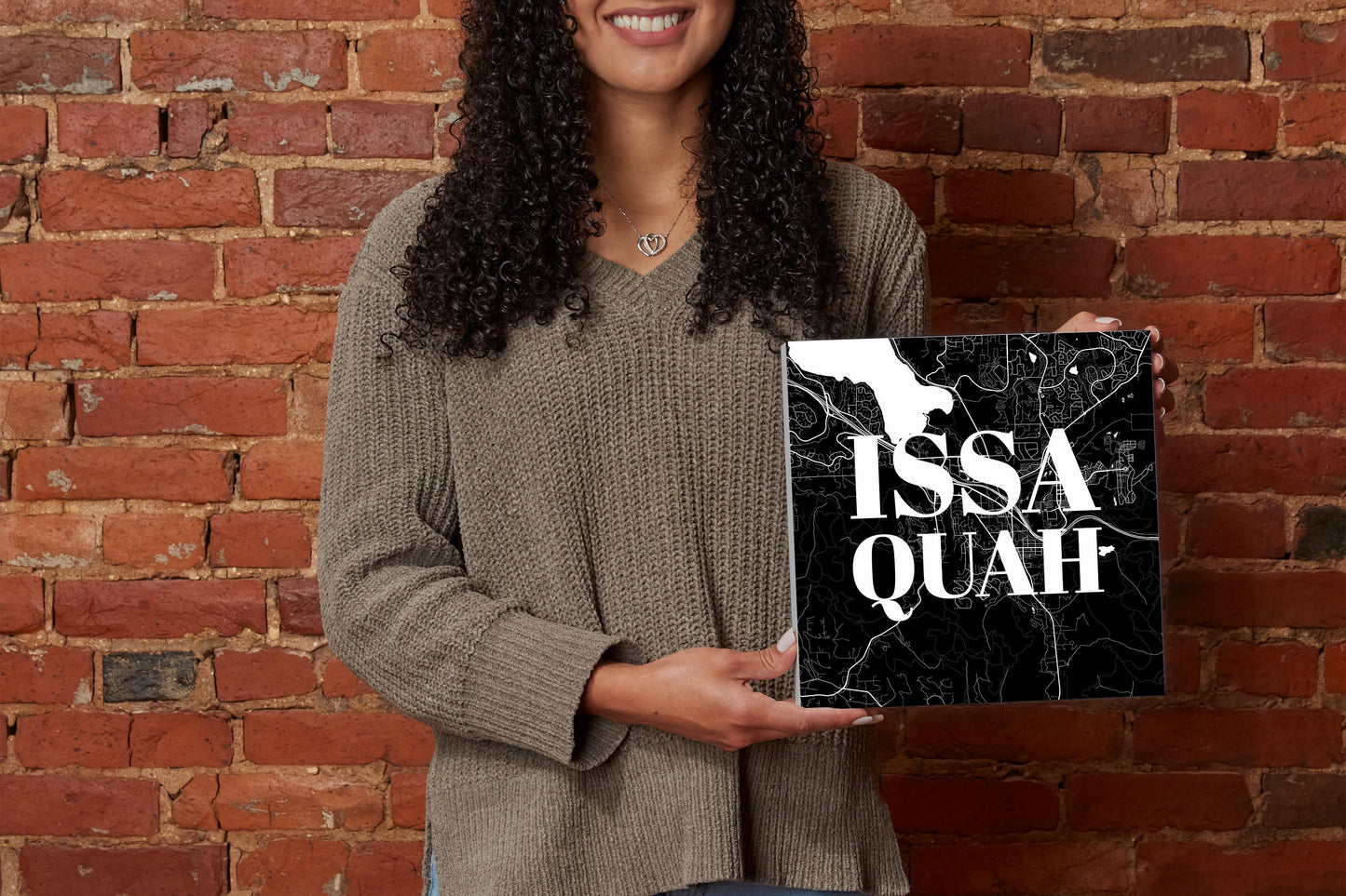 Minimalistic B&W Washington Issaquah Map | Wood Block | Eaches | Min 2