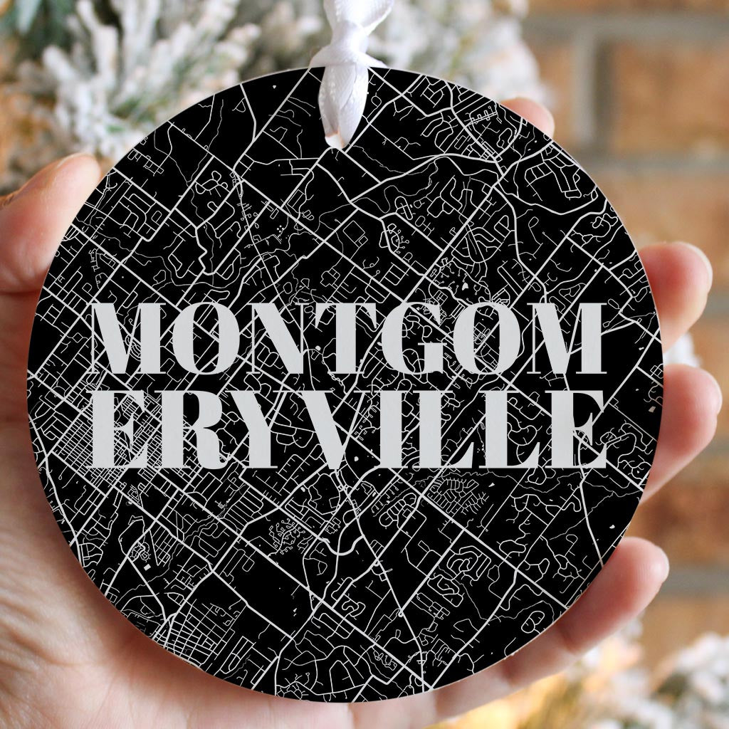Minimalistic B&W Pennsylvania Montgomeryville Map | Wood Ornament | Eaches | Min 6