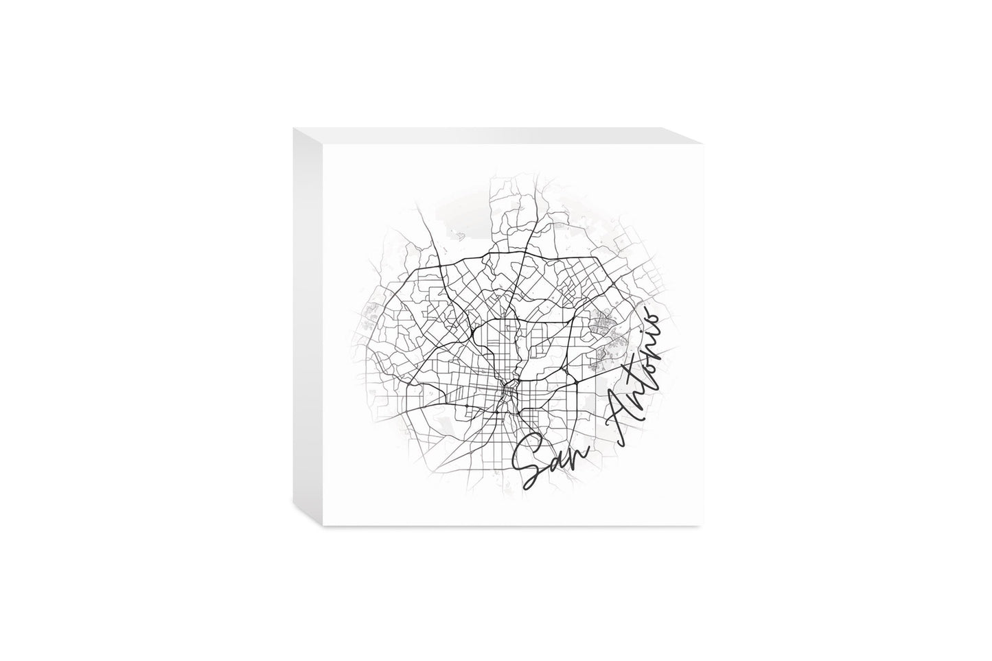 Minimalistic B&W Texas San Antonio Circle Map | Wood Block | Eaches | Min 4