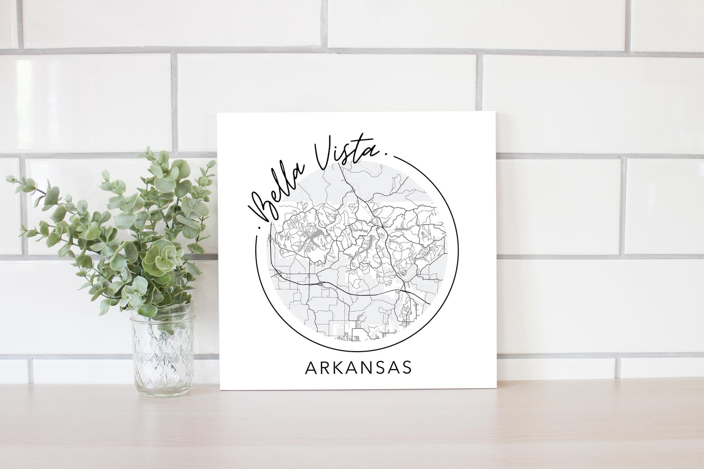 Minimalist B&W Arkansas Bella Vista Circle Map State | Wood Sign | Eaches | Min 2