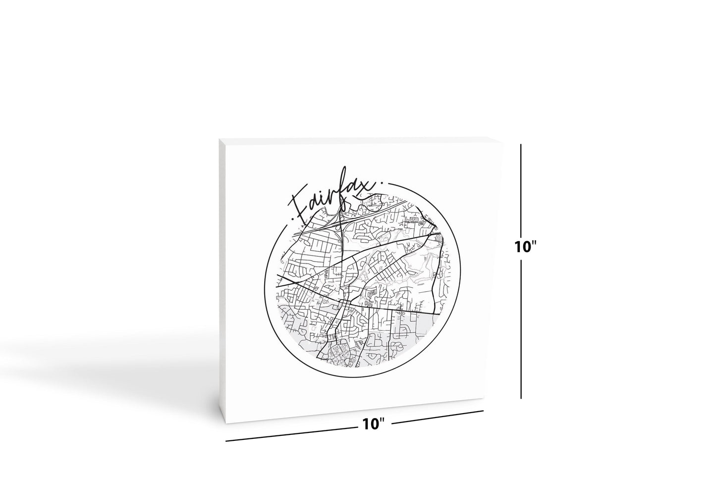 Minimalistic B&W Virginia Fairfax Circle Map | Wood Block | Eaches | Min 2