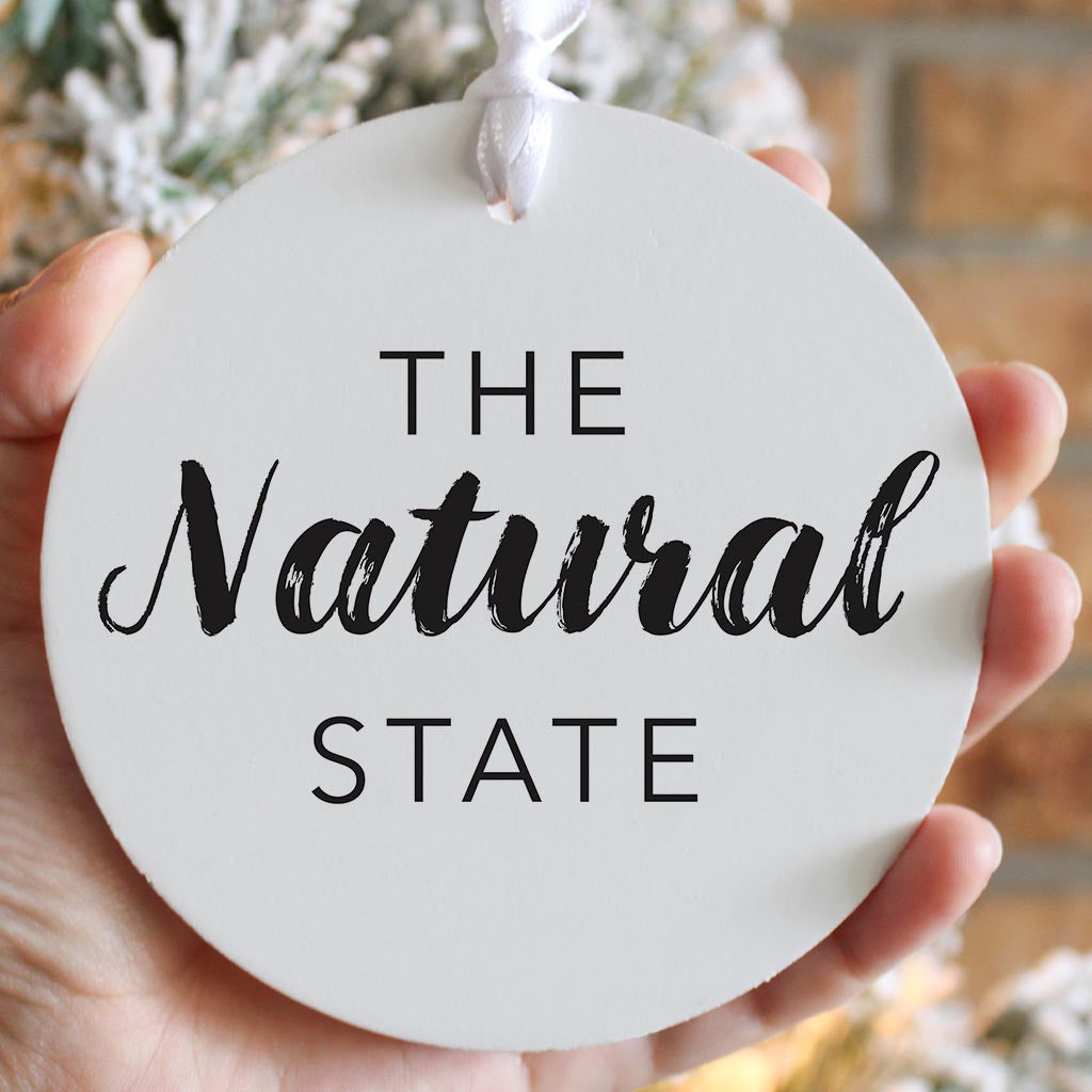 B&W Minimalist Arkansas The Natural State | Wood Ornament | Eaches | Min 6