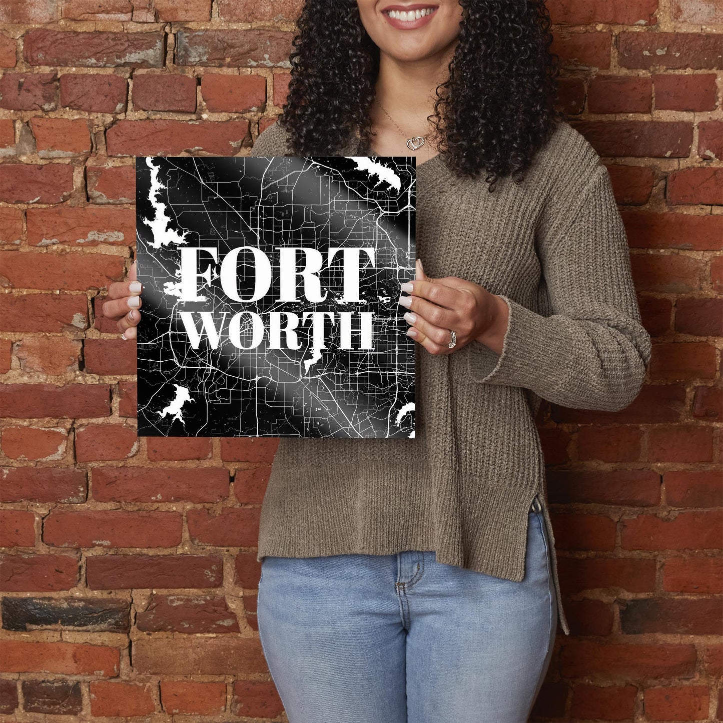 Minimalistic B&W Texas Fort Worth Map | Hi-Def Glass Art | Eaches | Min 1