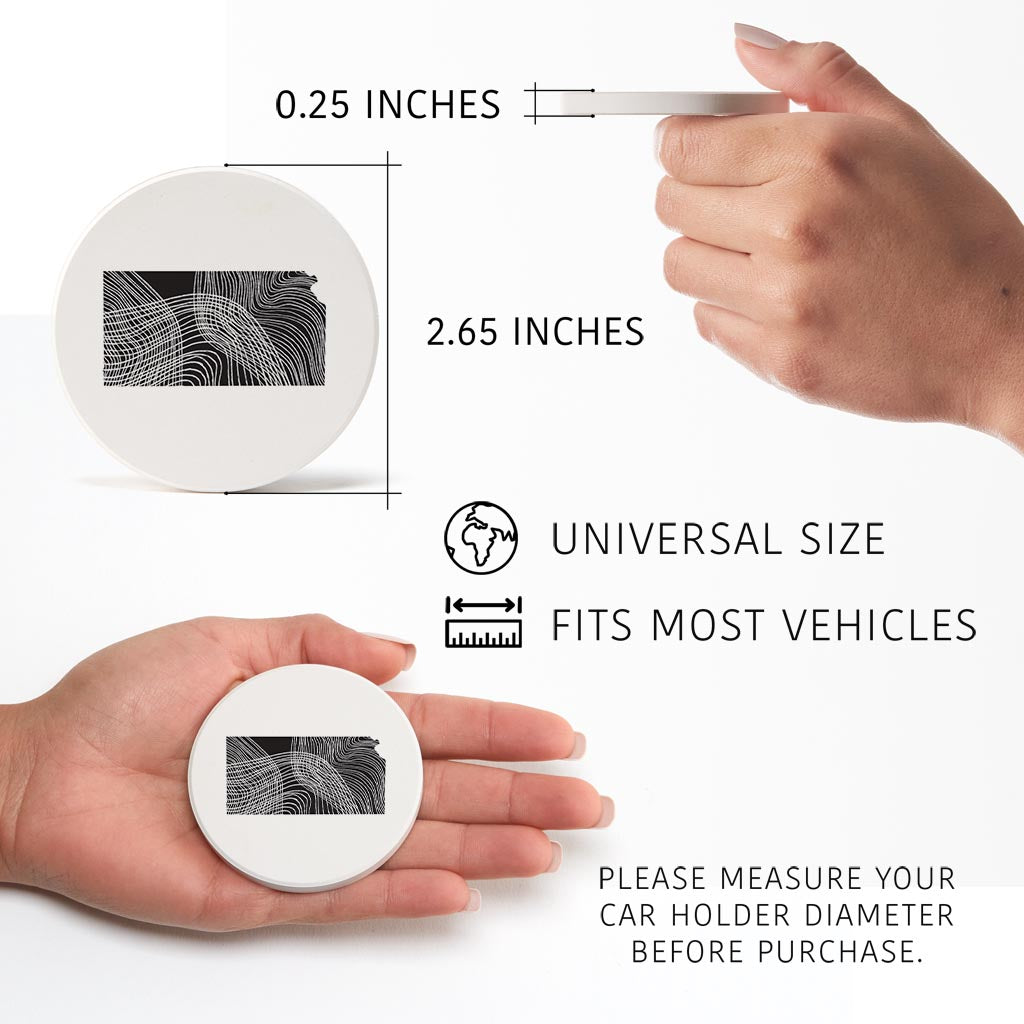 Minimalist B&W Kansas State Shape | Absorbent Car Coasters | Set of 2 | Min 4